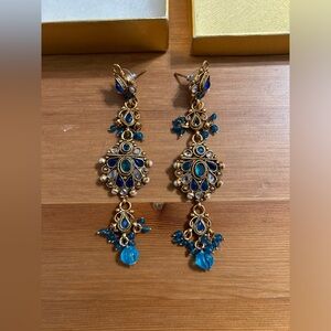 Fancy blue and gold Indian / Pakistani earrings